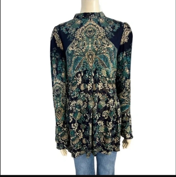 Free People Women's Lady Luck‎ Printed Long Bell Sleeve Tunic Dress   Sz M - Picture 15 of 15